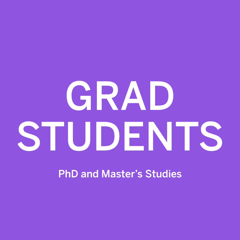 Light purple block with Grad Students written on it