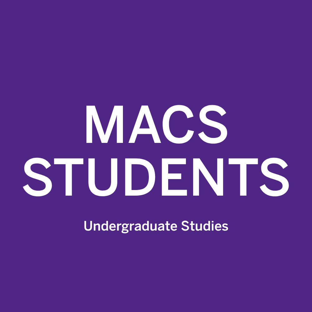 Purple block with MACS students written on it.