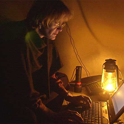 Kathy Gannon at a computer
