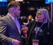 Alumnus Albi Nani and Dean Susan Knabe chat at the Wave during Careerchella.