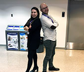 Monica Rossa (BA'12) and Spencer Daniels (BA'03) pose for a picture at the FIMS Undergraduate Career Conference.