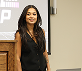 Varsha Kumar (BA'12) meets with the students in her breakout session.