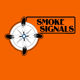 View of the Smoke Signals logo on an orange background