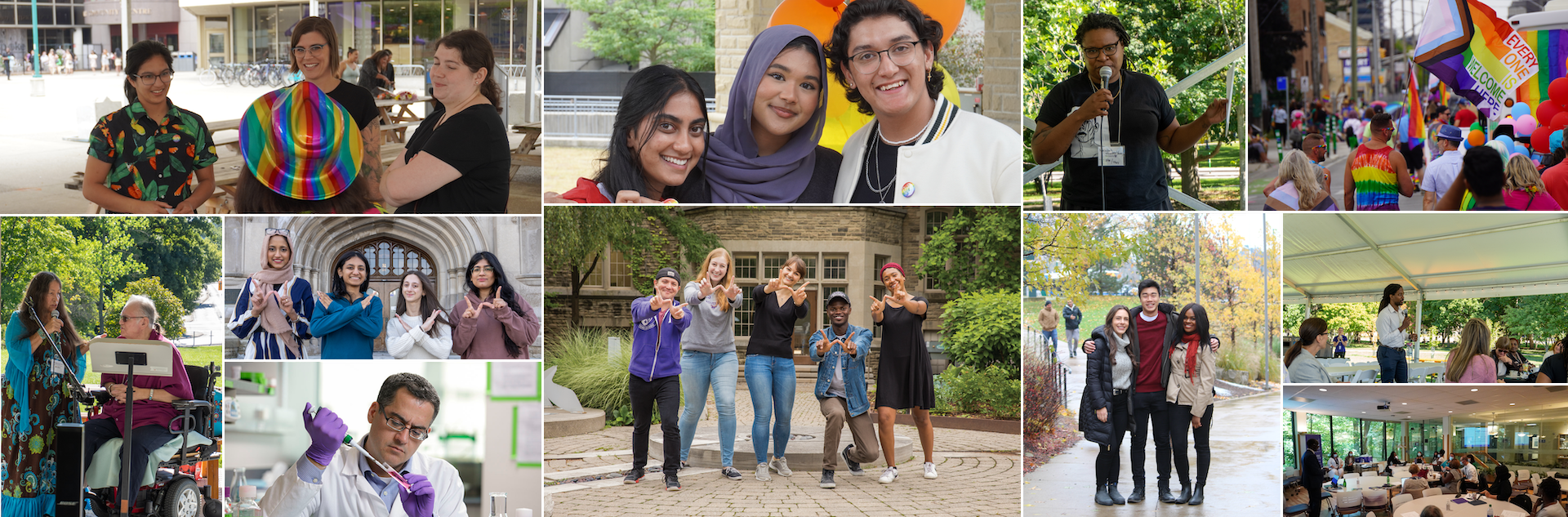 A collage of diverse students, staff and faculty on campus at Western University interacting with each other