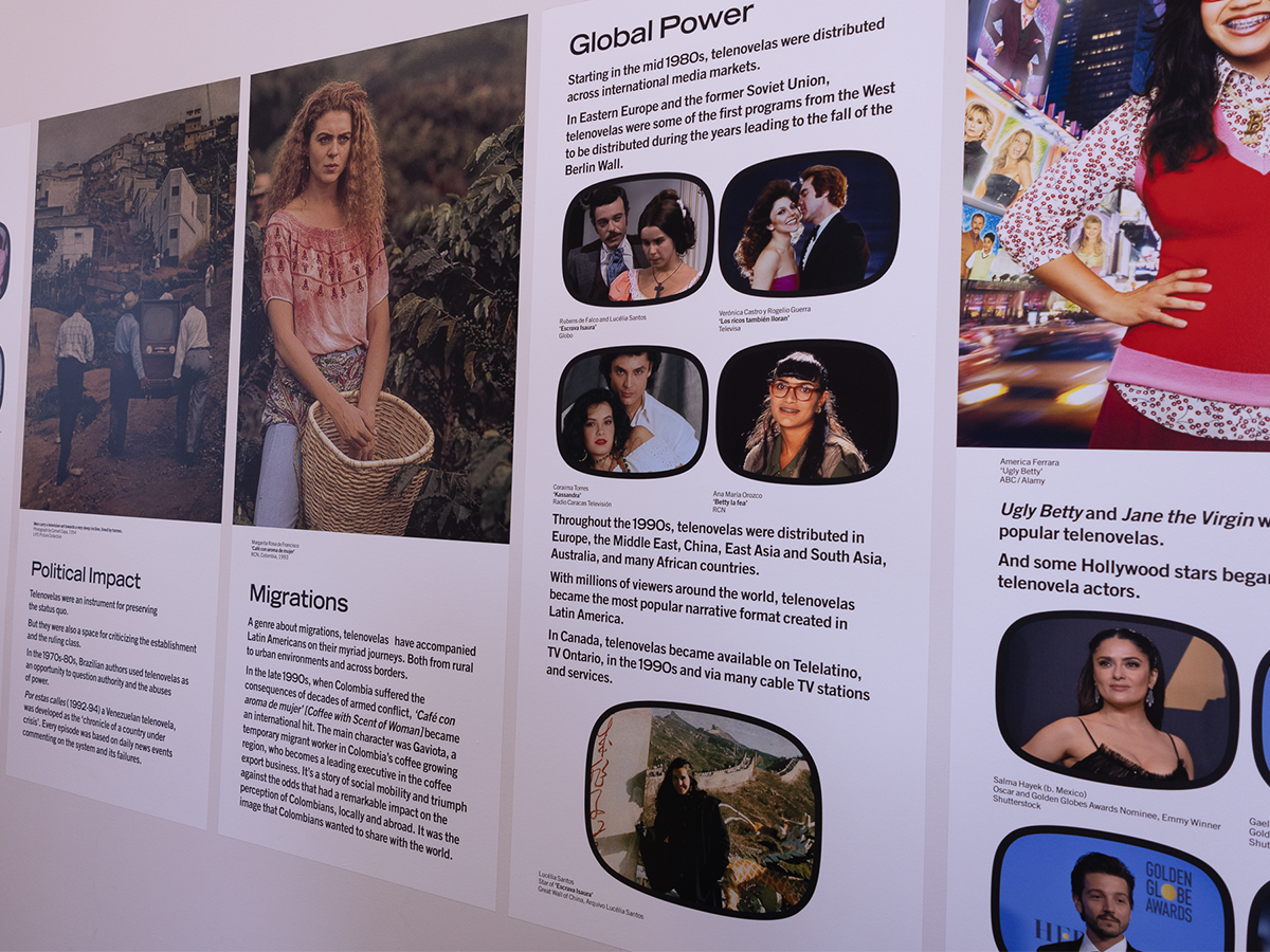 A snapshot of part of the exhibition giving context of the history of telenovelas